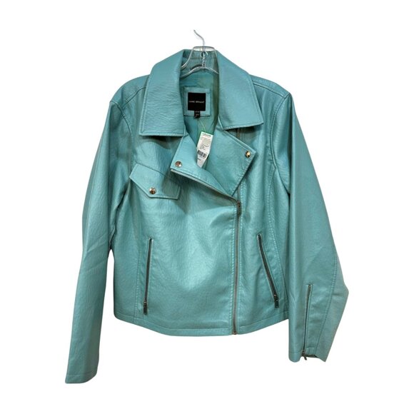 Lane Bryant Long Sleeve Side Zip Collar Silver Tone Hardware Jacket Aqua - Picture 2 of 8